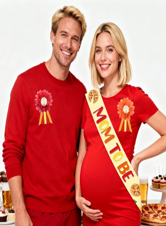 Cheerupp Pizza Baby Shower Maternity Sash Kit, Fast Food Gender Reveal Sash and Mom to Be Dad to Be Corsage Pins, New Parents Pregnancy Announcement Photo Props Party Supplies - Image 4
